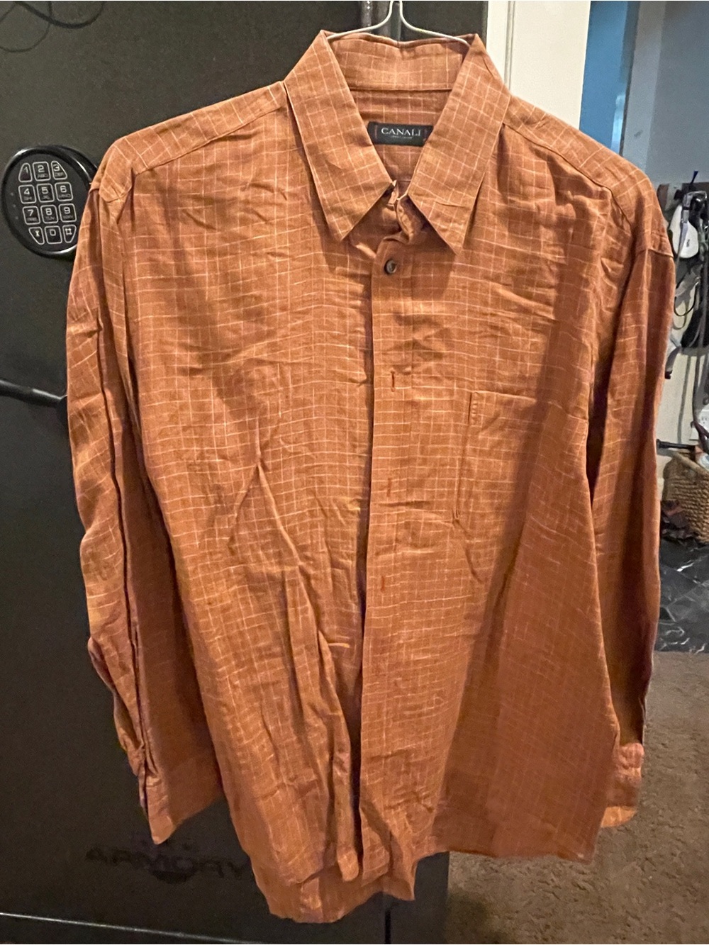 Canali Men's Rust Orange Button-Down Shirt
